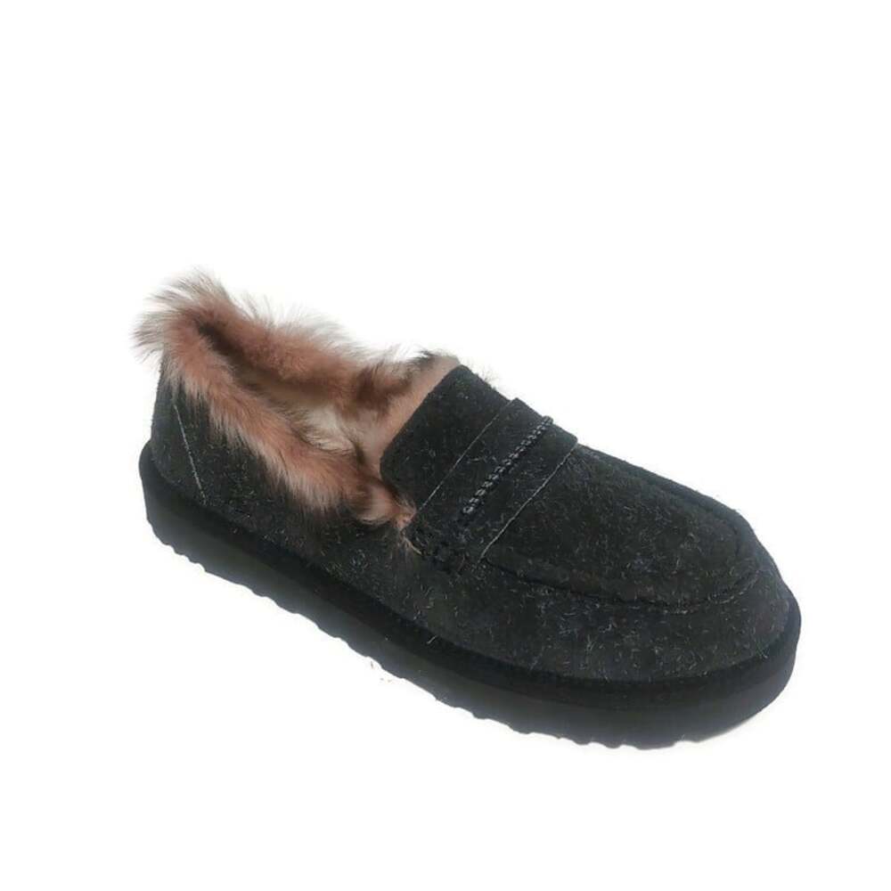 UGG Ellis Loafer Black Suede Fur Clog Slip On Moccasin Womens Size 10 1179390